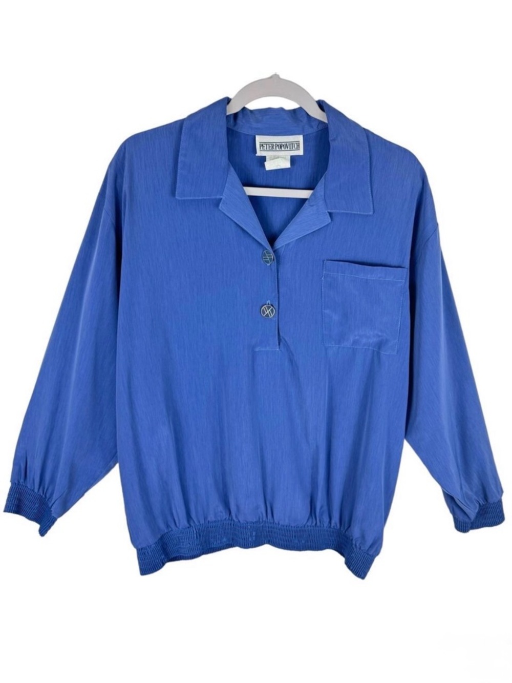 Peter Popovitch Vintage Blue Pullover Collared 1/4 Button Up Windbreaker USA‎ L